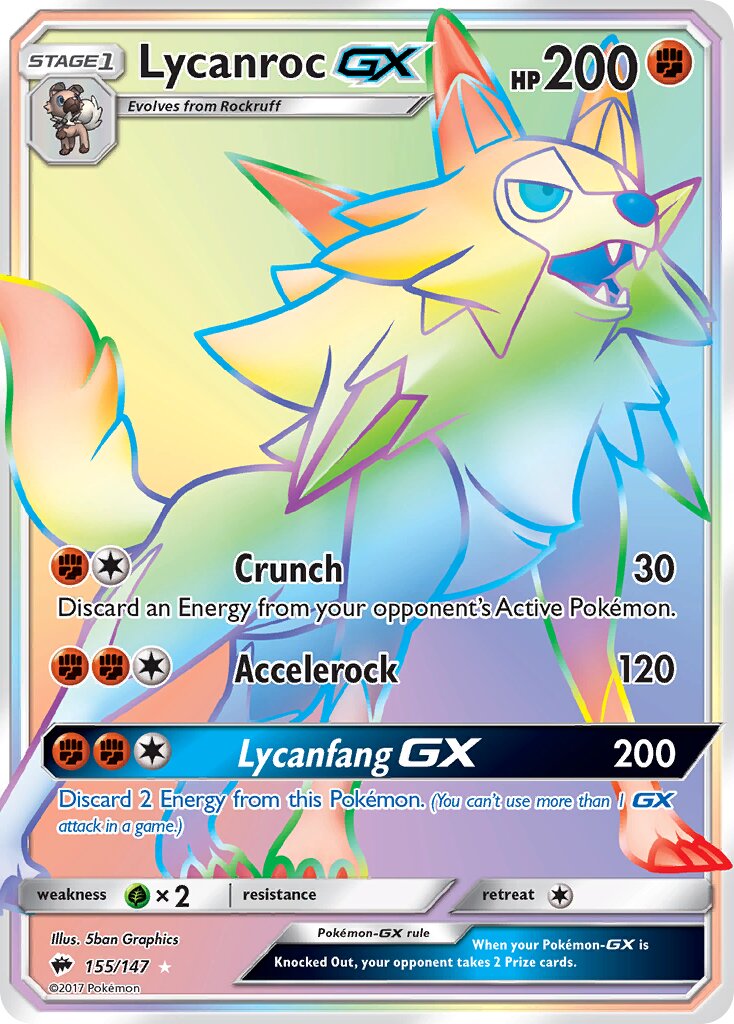 Lycanroc-GX 155/147 — Burning Shadows (English Pokémon TCG card)