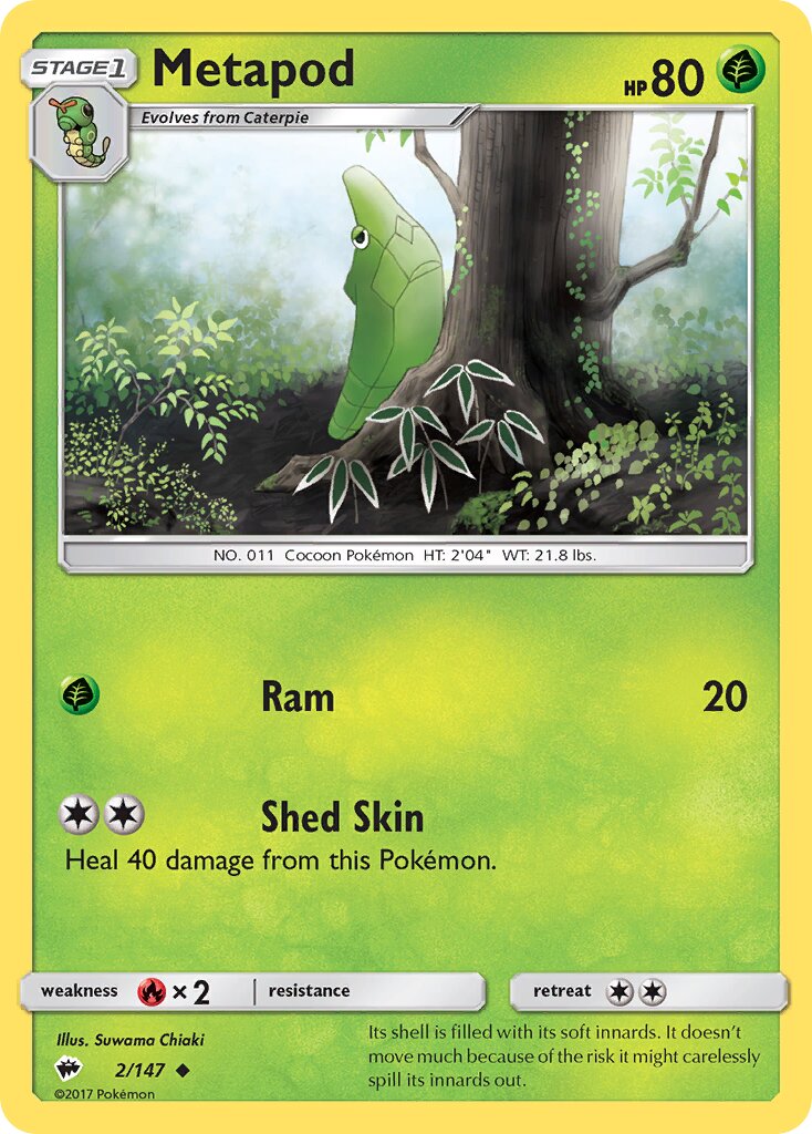 Metapod 002/147 — Burning Shadows (English Pokémon TCG card)