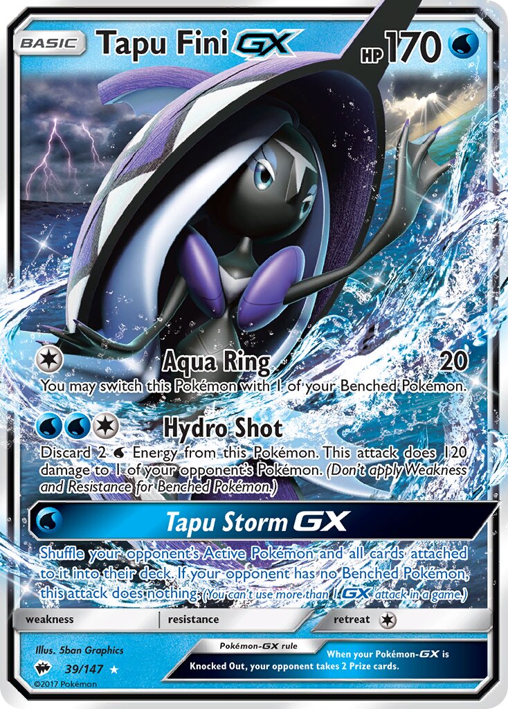Tapu Fini-GX 039/147 — Burning Shadows (English Pokémon TCG card)