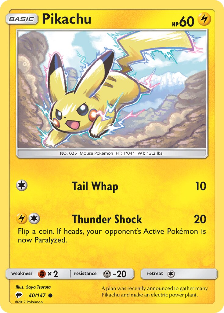 Pikachu 040/147 — Burning Shadows (English Pokémon TCG card)
