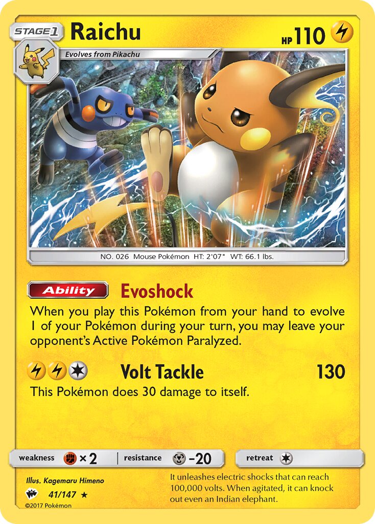 Raichu 041/147 — Burning Shadows (English Pokémon TCG card)