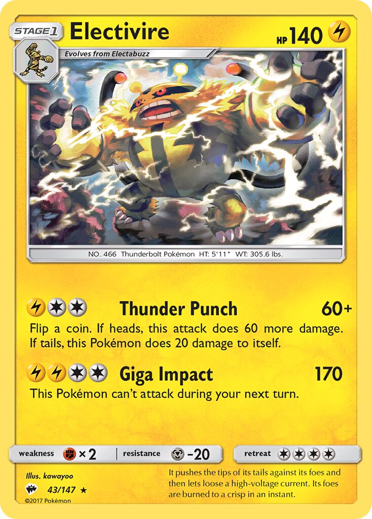 Electivire 043/147 — Burning Shadows (English Pokémon TCG card)