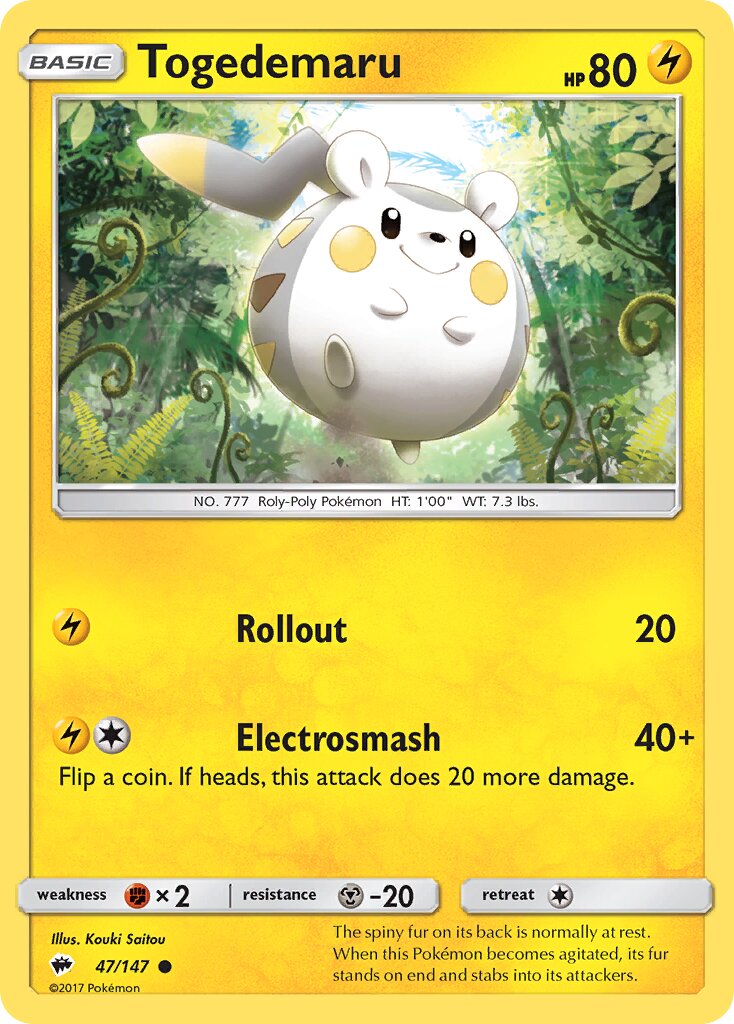 Togedemaru 047/147 — Burning Shadows (English Pokémon TCG card)