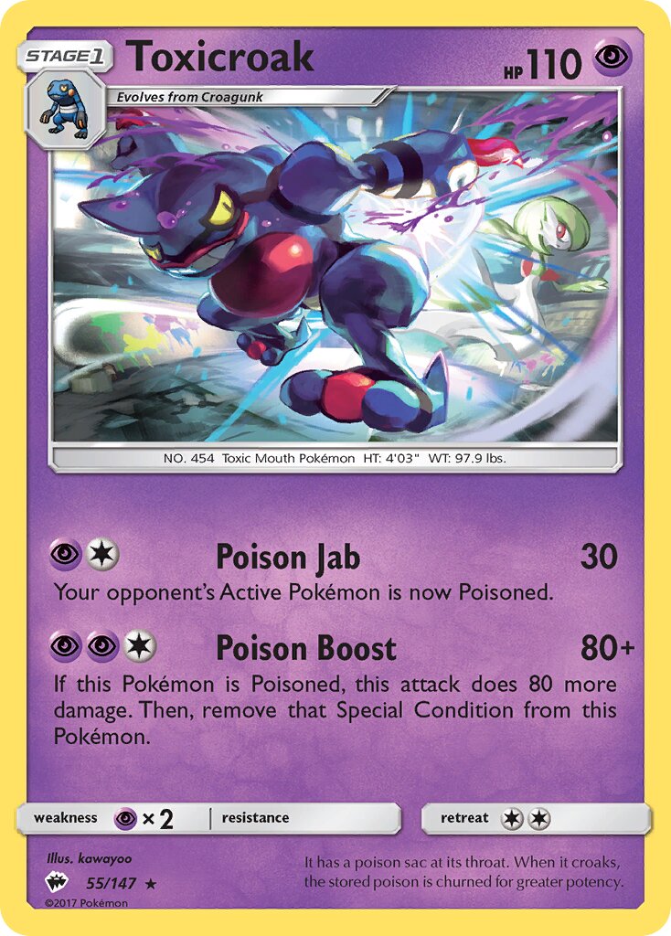 Toxicroak 055/147 — Burning Shadows (English Pokémon TCG card)