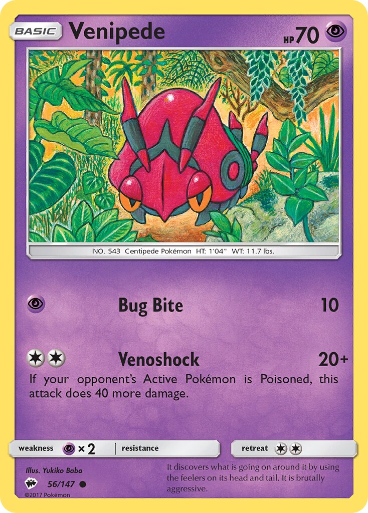 Venipede 056/147 — Burning Shadows (English Pokémon TCG card)