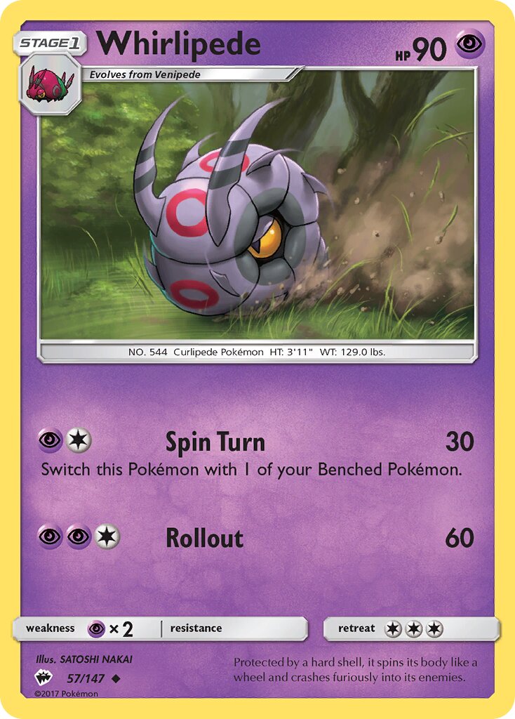 Whirlipede 057/147 — Burning Shadows (English Pokémon TCG card)