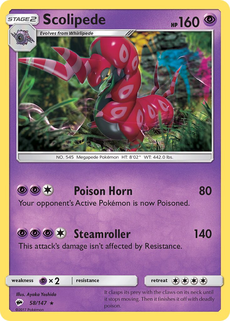 Scolipede 058/147 — Burning Shadows (English Pokémon TCG card)