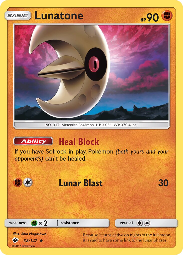 Lunatone 068/147 — Burning Shadows (English Pokémon TCG card)