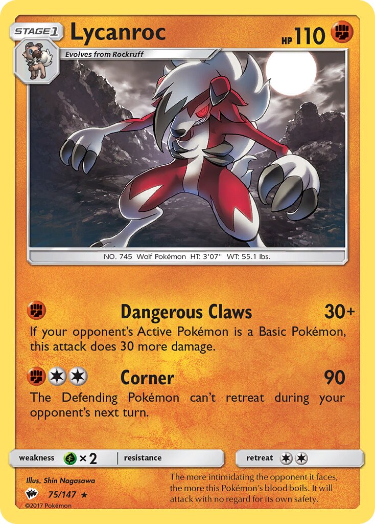 Lycanroc 075/147 — Burning Shadows (English Pokémon TCG card)