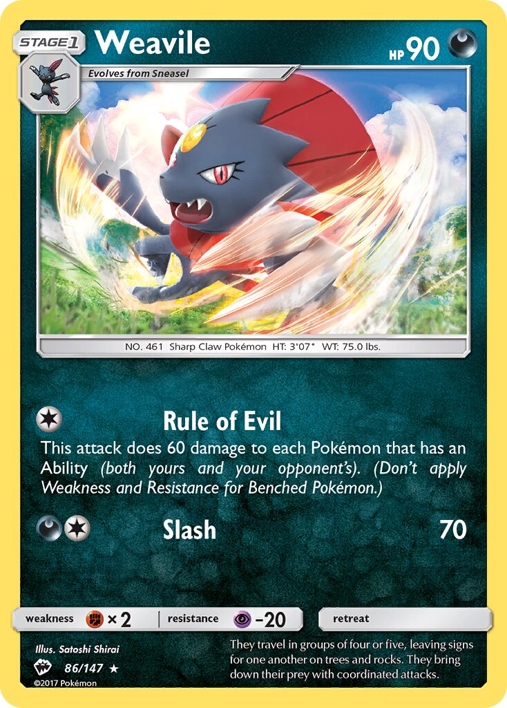 Weavile 086/147 — Burning Shadows (English Pokémon TCG card)