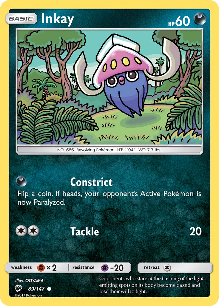 Inkay 089/147 — Burning Shadows (English Pokémon TCG card)