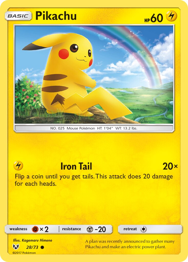 Pikachu 028/73 — Shining Legends (English Pokémon TCG card)