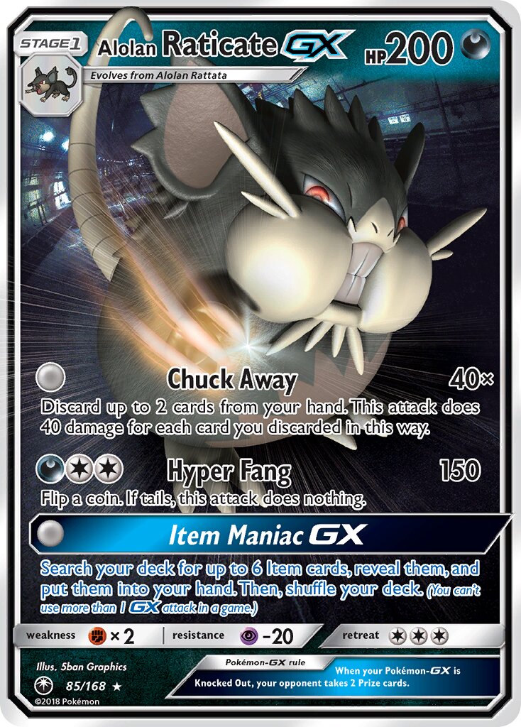 Alolan Raticate-GX 085 — Celestial Storm (English Pokémon TCG card)
