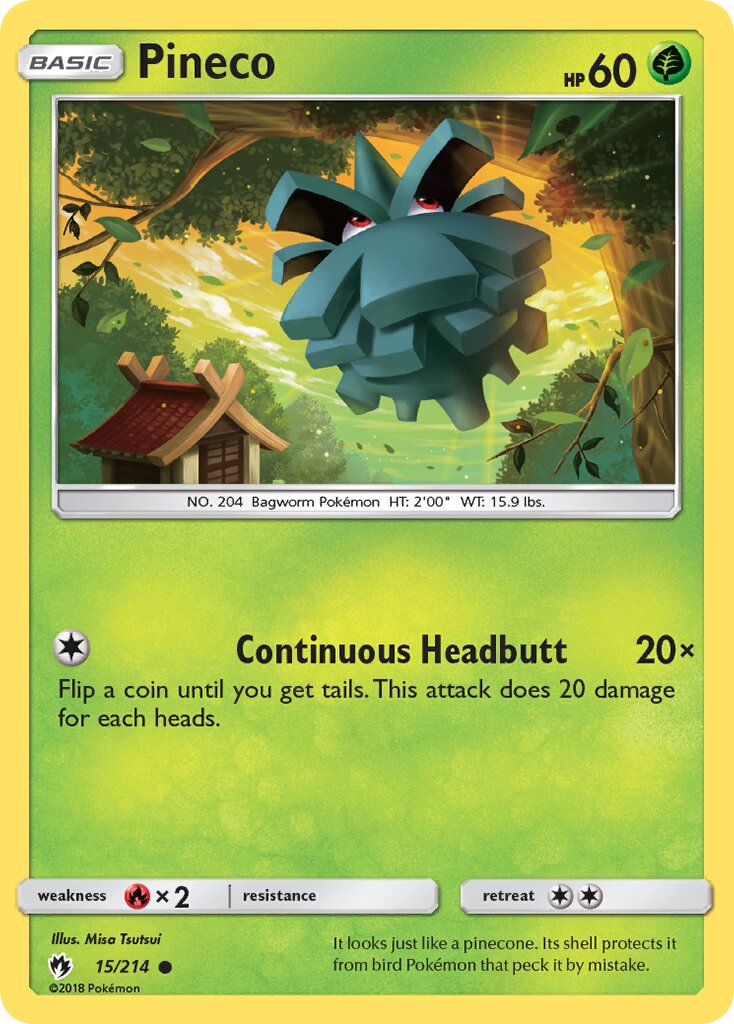 Pineco 015/214 — Lost Thunder (English Pokémon TCG card)