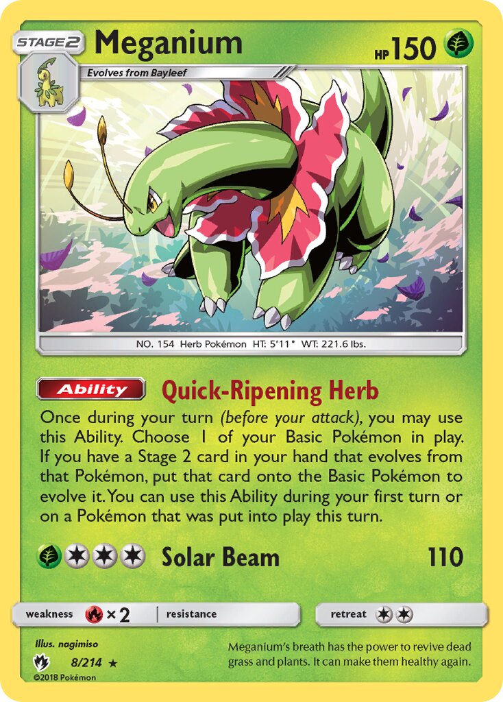 Meganium 008/214 — Lost Thunder (English Pokémon TCG card)