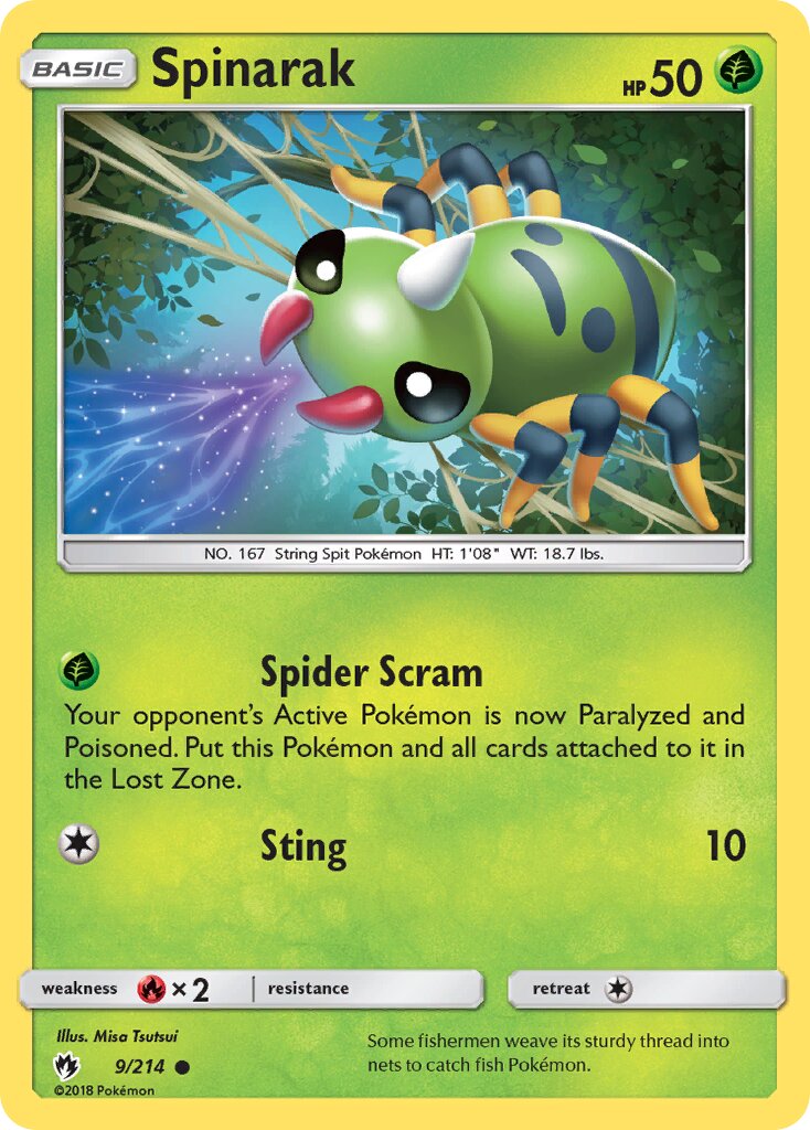 Spinarak 009/214 — Lost Thunder (English Pokémon TCG card)