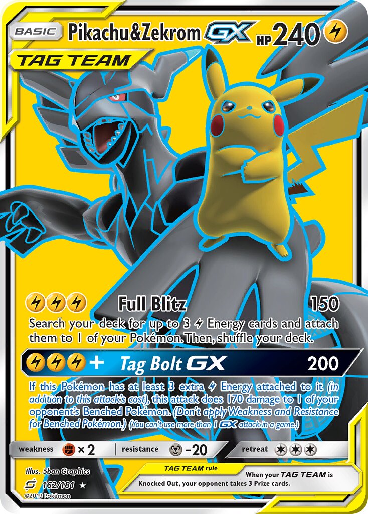 Pikachu & Zekrom-GX 162/181 — Team Up (English Pokémon TCG card)