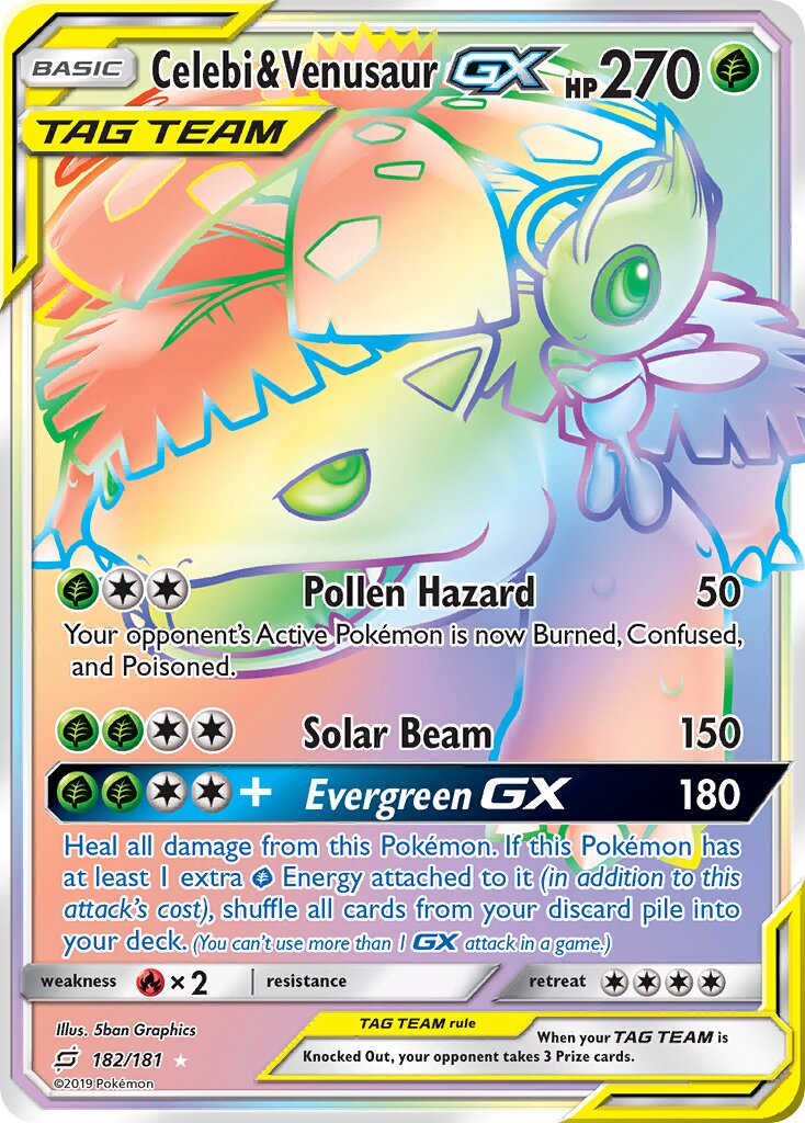 Celebi & Venusaur-GX 182/181 — Team Up (English Pokémon TCG card)