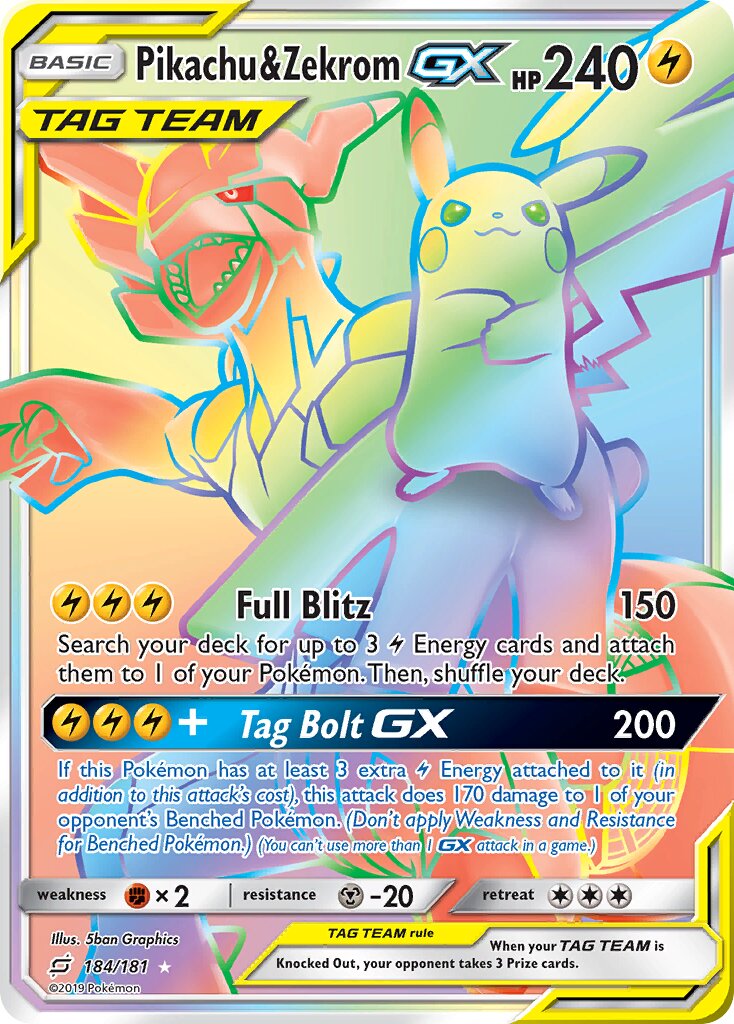 Pikachu & Zekrom-GX 184/181 — Team Up (English Pokémon TCG card)