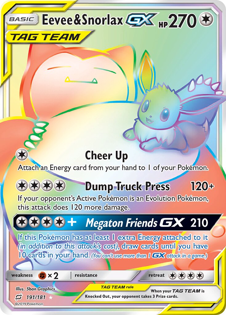 Eevee & Snorlax-GX 191/181 — Team Up (English Pokémon TCG card)