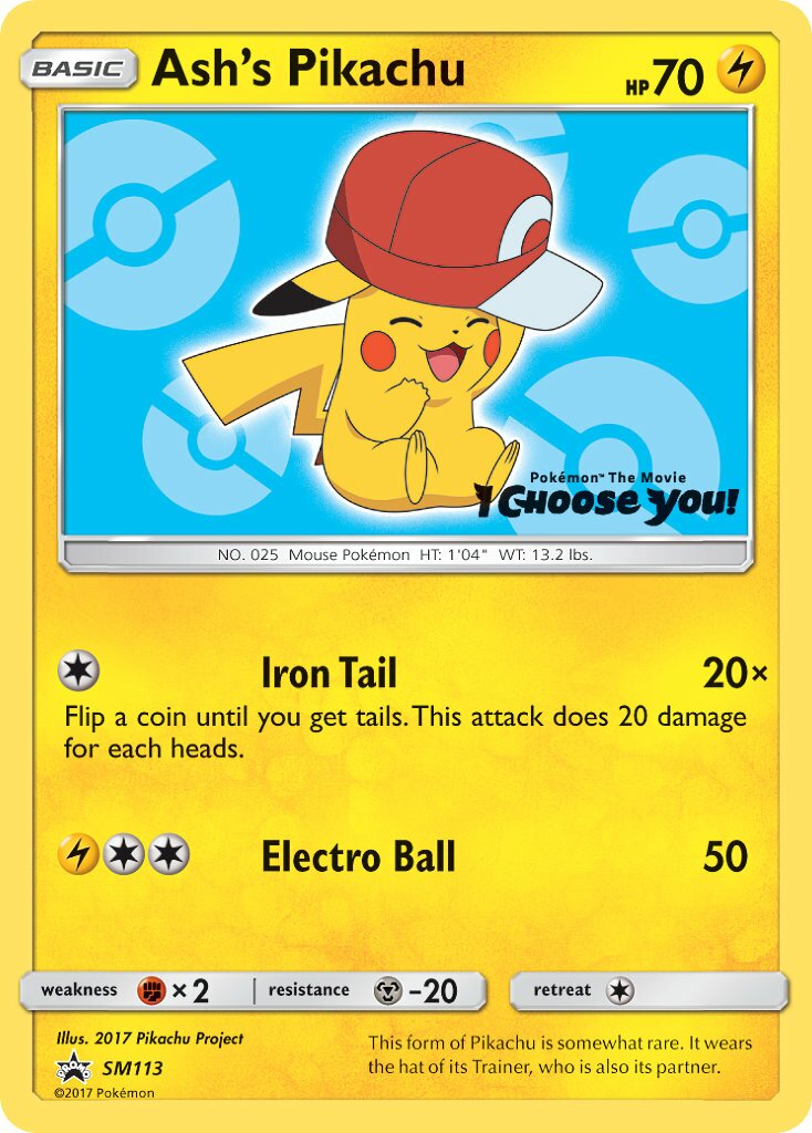 Ash's Pikachu SM113 — Sun & Moon Promos (English Pokémon TCG card)