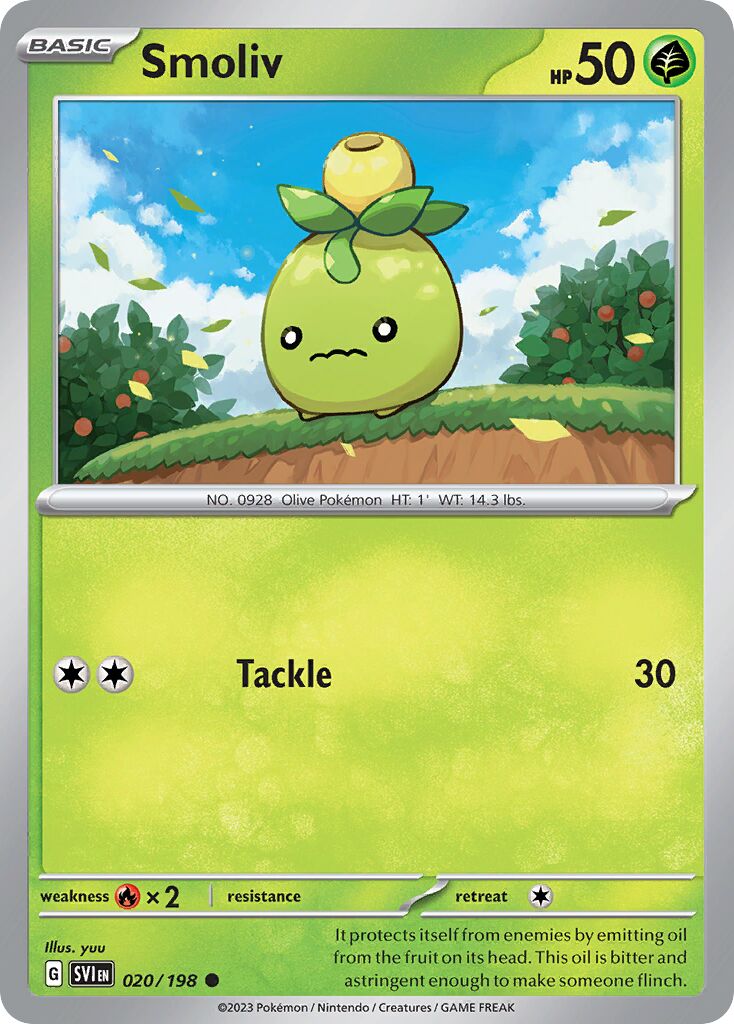 Smoliv 020/198 — Scarlet & Violet (English Pokémon TCG card)