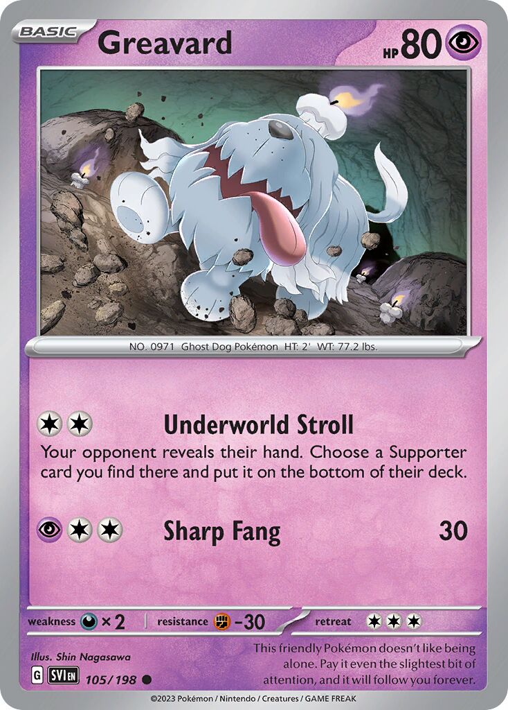 Greavard 105/198 — Scarlet & Violet (English Pokémon TCG card)