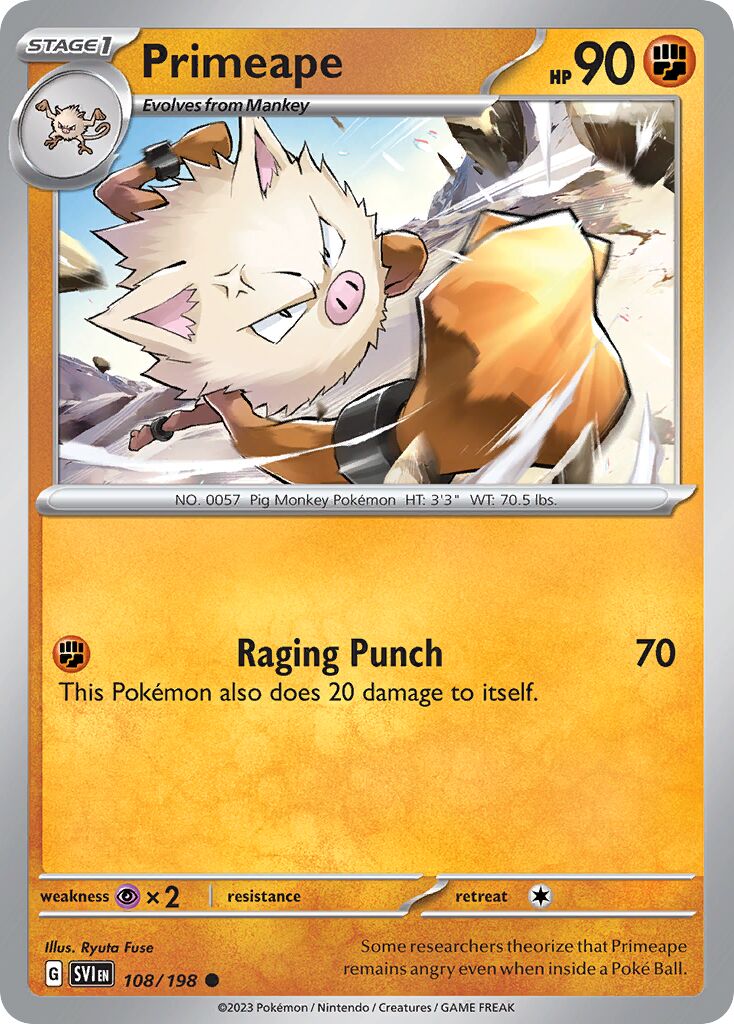 Primeape 108/198 — Scarlet & Violet (English Pokémon TCG card)
