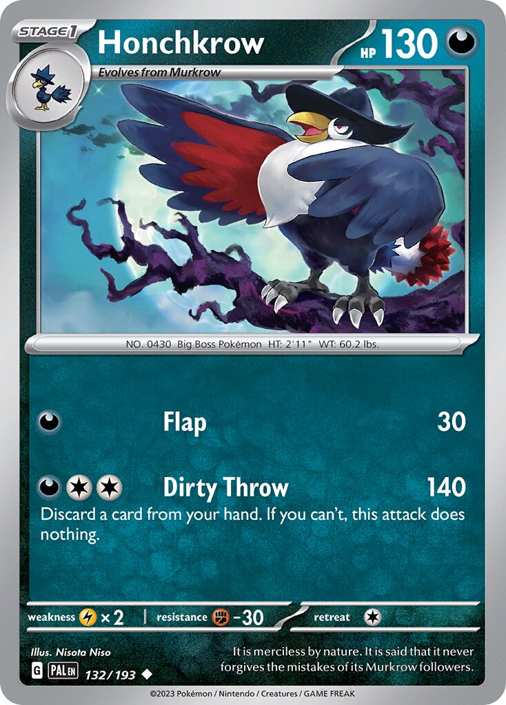 Honchkrow 132/193 — Paldea Evolved (English Pokémon TCG card)