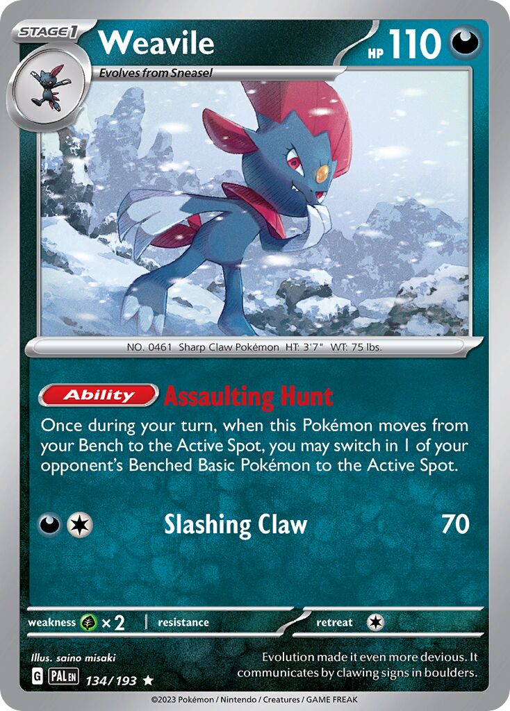 Weavile 134/193 — Paldea Evolved (English Pokémon TCG card)