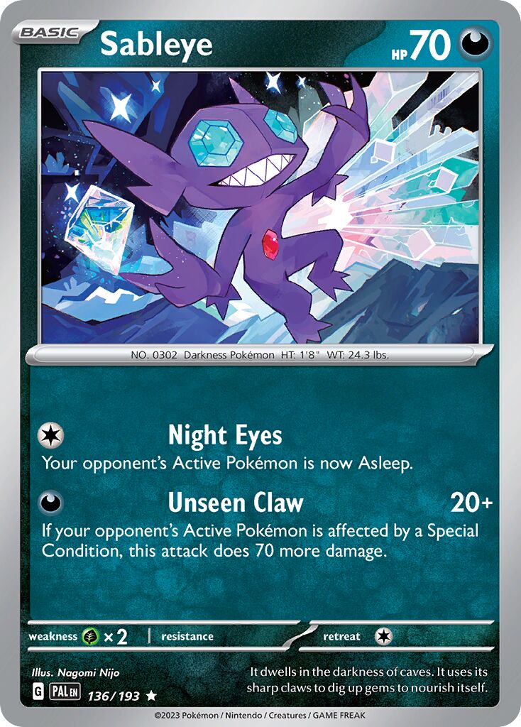 Sableye 136/193 — Paldea Evolved (English Pokémon TCG card)