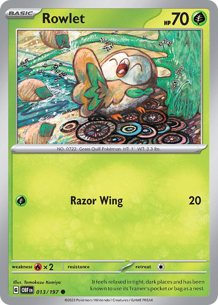 Rowlet 013/197 — Obsidian Flames (English Pokémon TCG card)