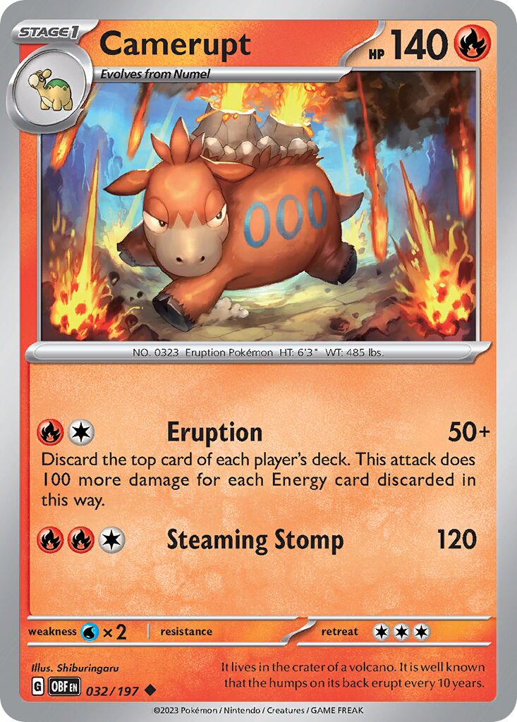 Camerupt 032/197 — Obsidian Flames (English Pokémon TCG card)