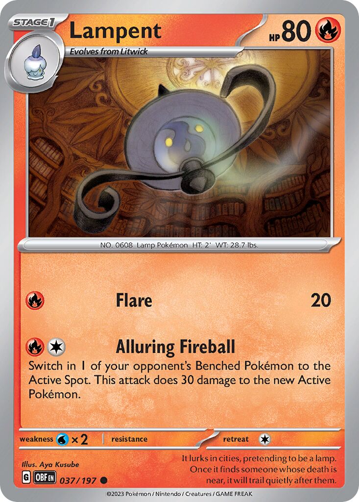 Lampent 037/197 — Obsidian Flames (English Pokémon TCG card)