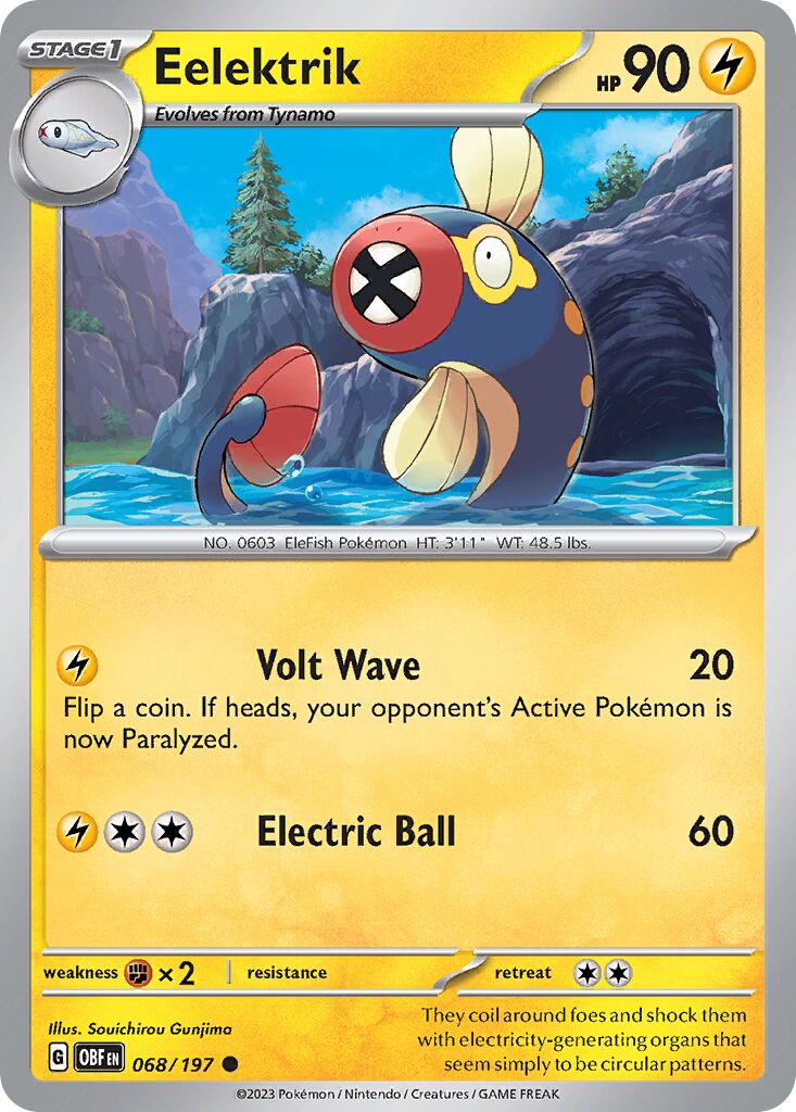 Eelektrik 068/197 — Obsidian Flames (English Pokémon TCG card)