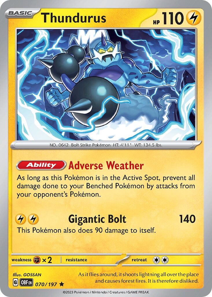 Thundurus 070/197 — Obsidian Flames (English Pokémon TCG card)