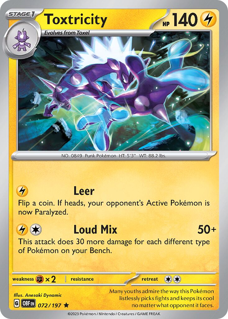 Toxtricity 072/197 — Obsidian Flames (English Pokémon TCG card)