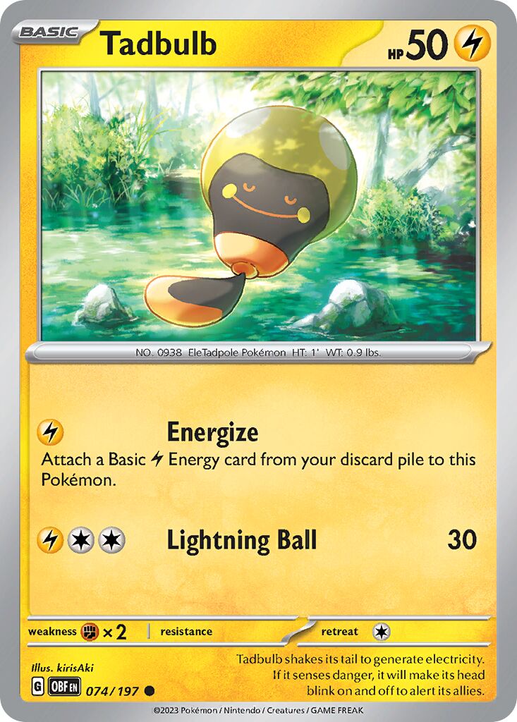 Tadbulb 074/197 — Obsidian Flames (English Pokémon TCG card)