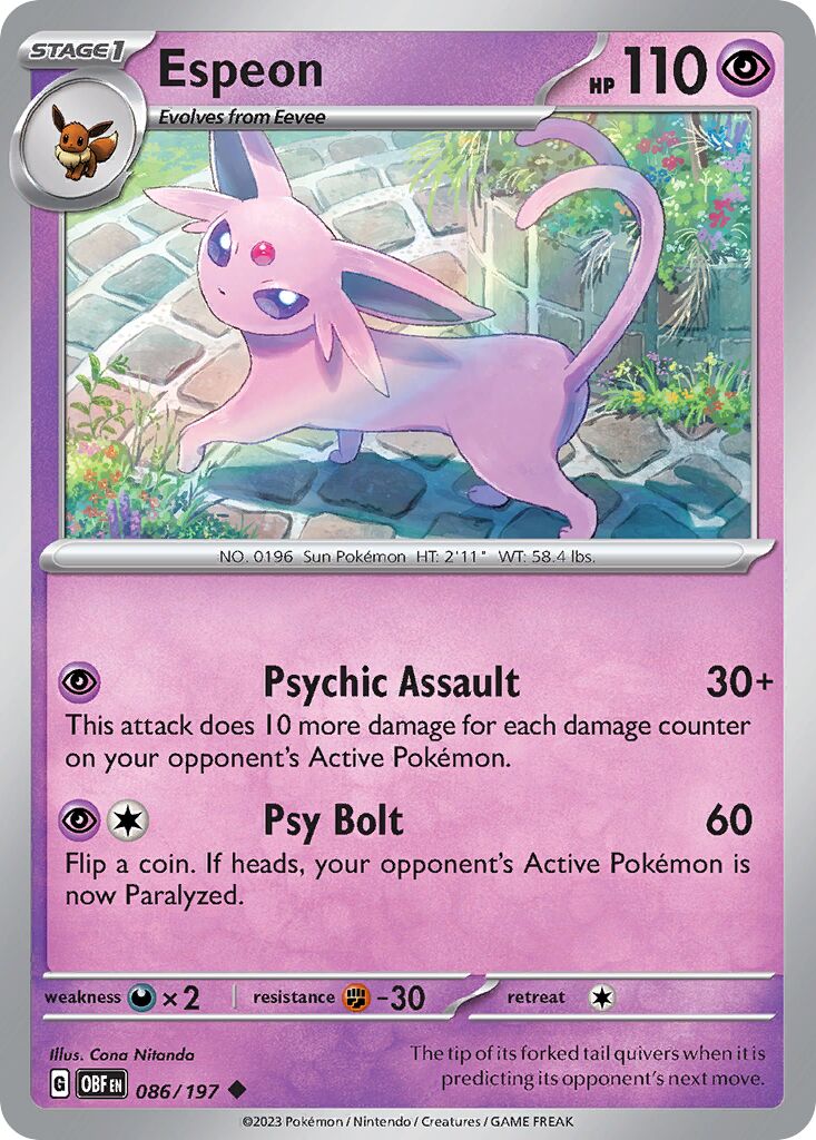 Espeon 086/197 — Obsidian Flames (English Pokémon TCG card)