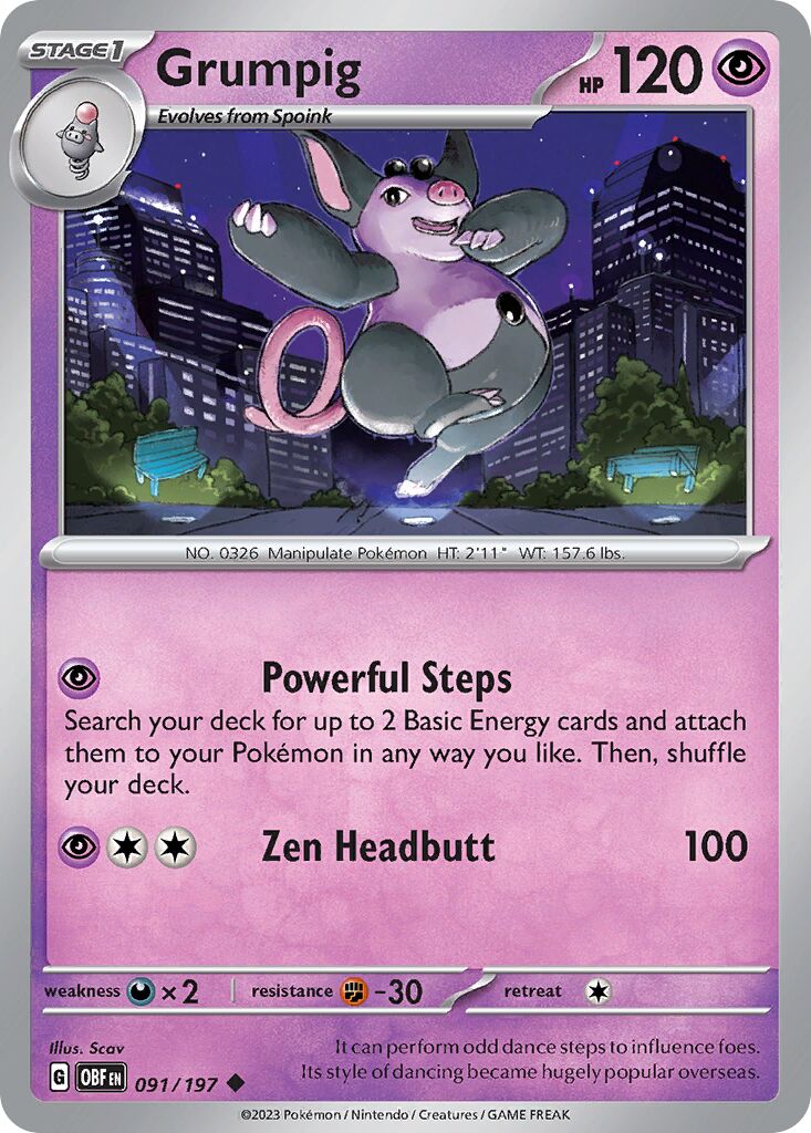 Grumpig 091/197 — Obsidian Flames (English Pokémon TCG card)