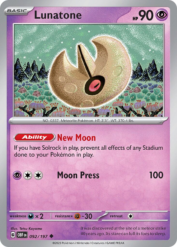 Lunatone 092/197 — Obsidian Flames (English Pokémon TCG card)