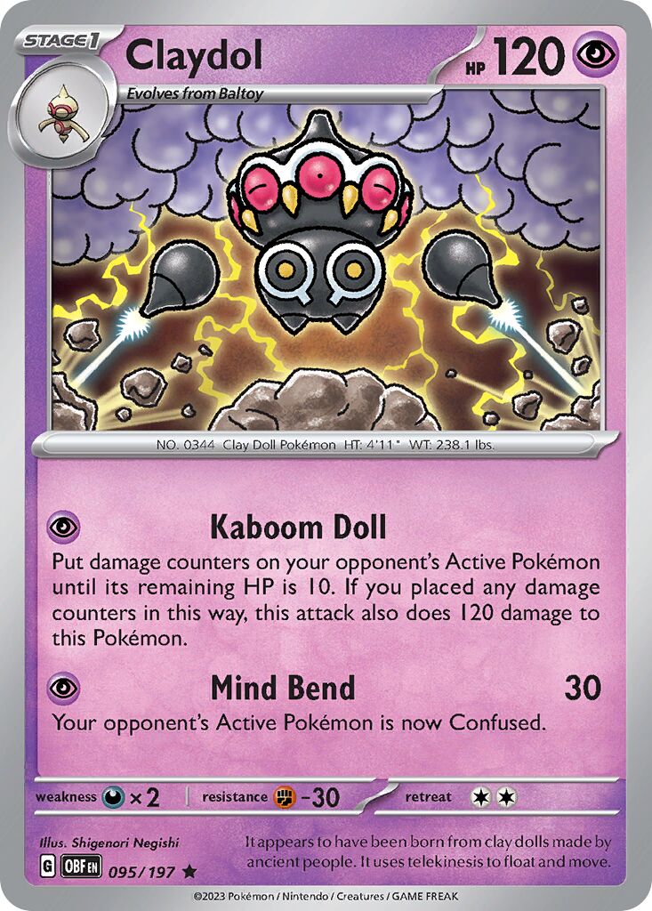 Claydol 095/197 — Obsidian Flames (English Pokémon TCG card)