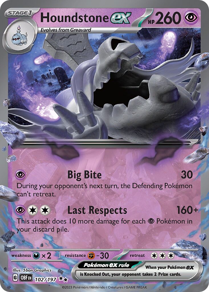 Houndstone ex 102/197 — Obsidian Flames (English Pokémon TCG card)