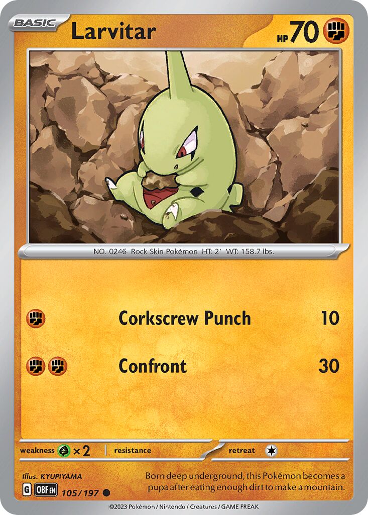 Larvitar 105/197 — Obsidian Flames (English Pokémon TCG card)
