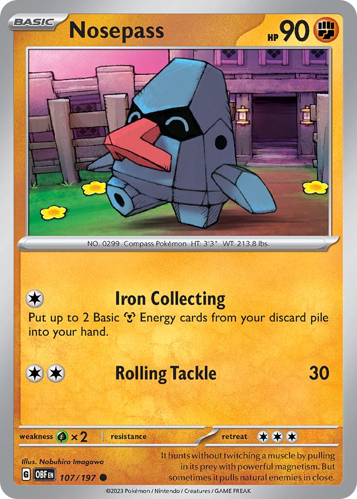 Nosepass 107/197 — Obsidian Flames (English Pokémon TCG card)