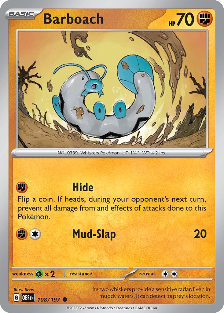 Barboach 108/197 — Obsidian Flames (English Pokémon TCG card)
