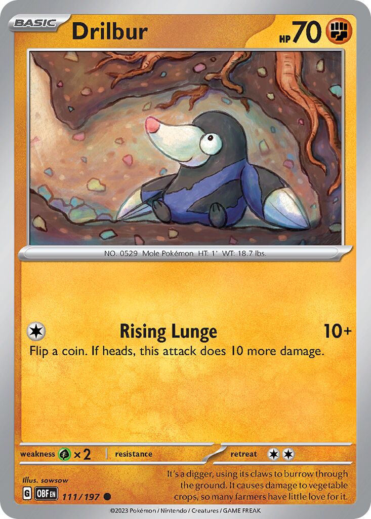 Drilbur 111/197 — Obsidian Flames (English Pokémon TCG card)