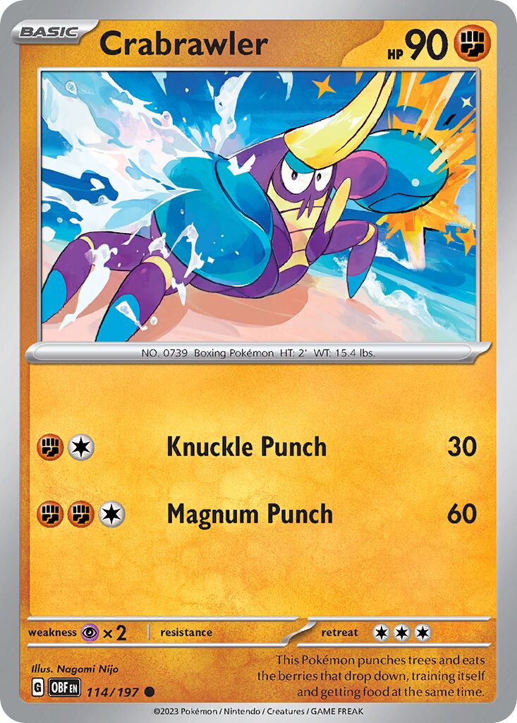 Crabrawler 114/197 — Obsidian Flames (English Pokémon TCG card)