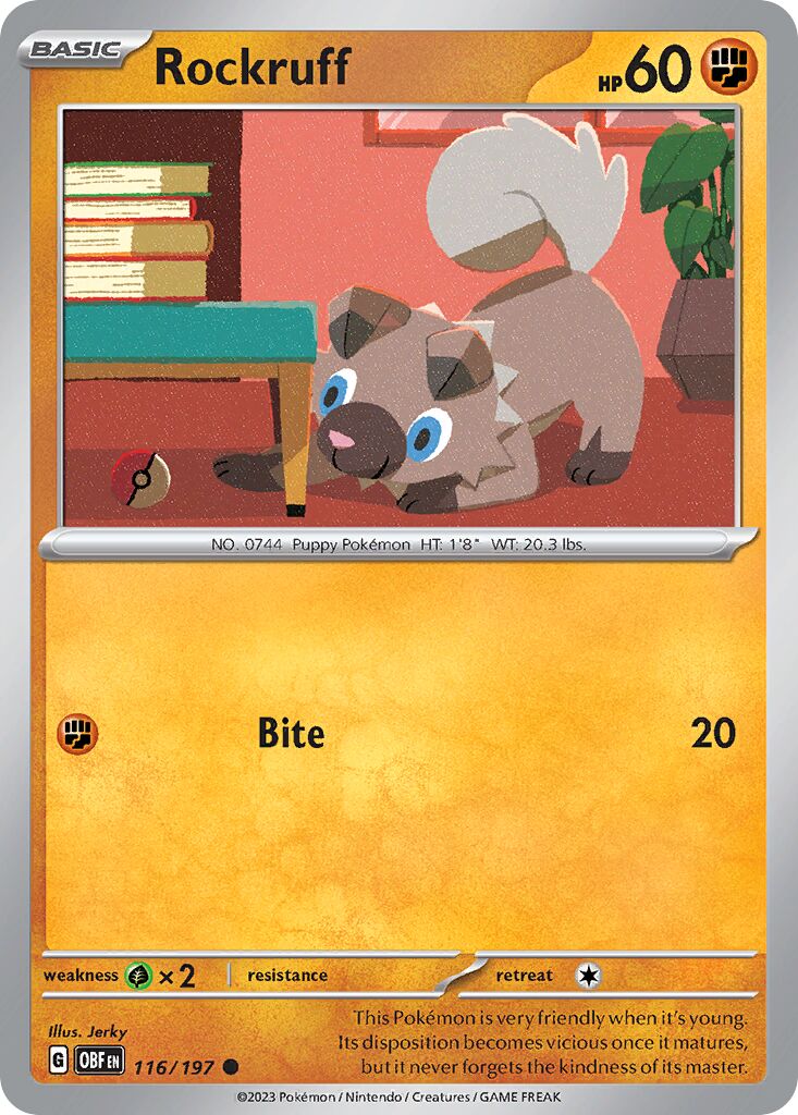Rockruff 116/197 — Obsidian Flames (English Pokémon TCG card)