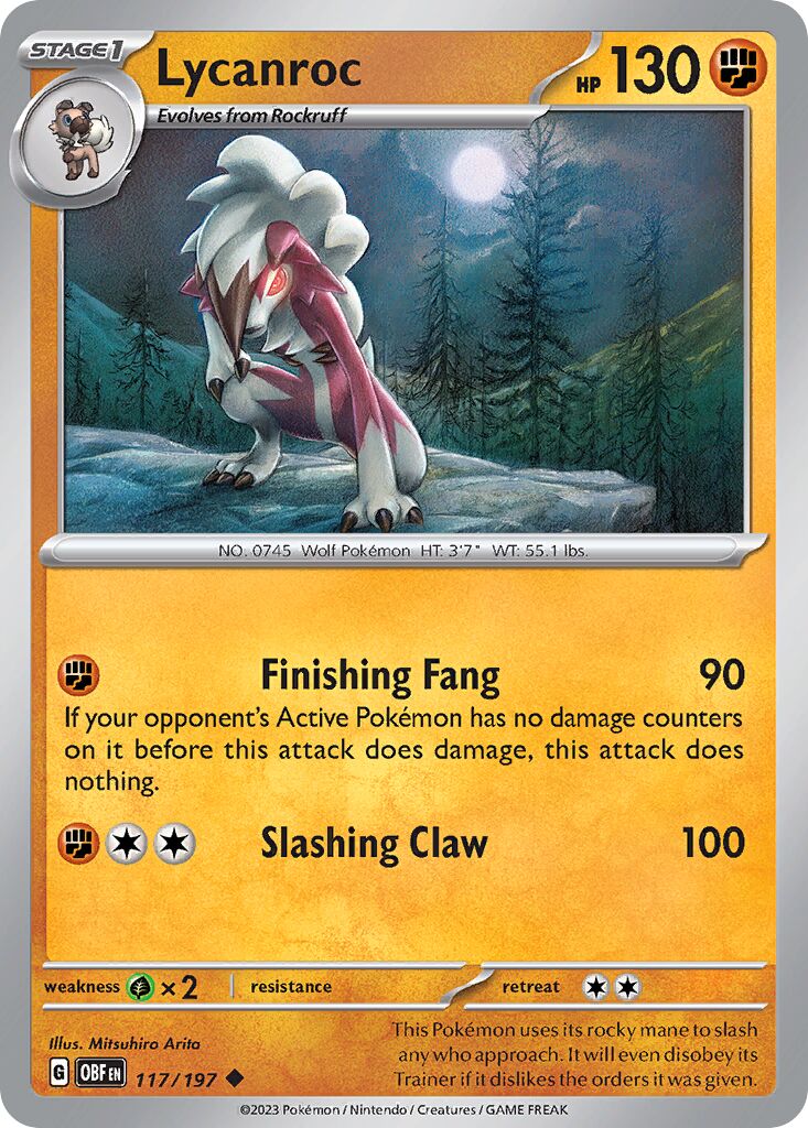 Lycanroc 117/197 — Obsidian Flames (English Pokémon TCG card)